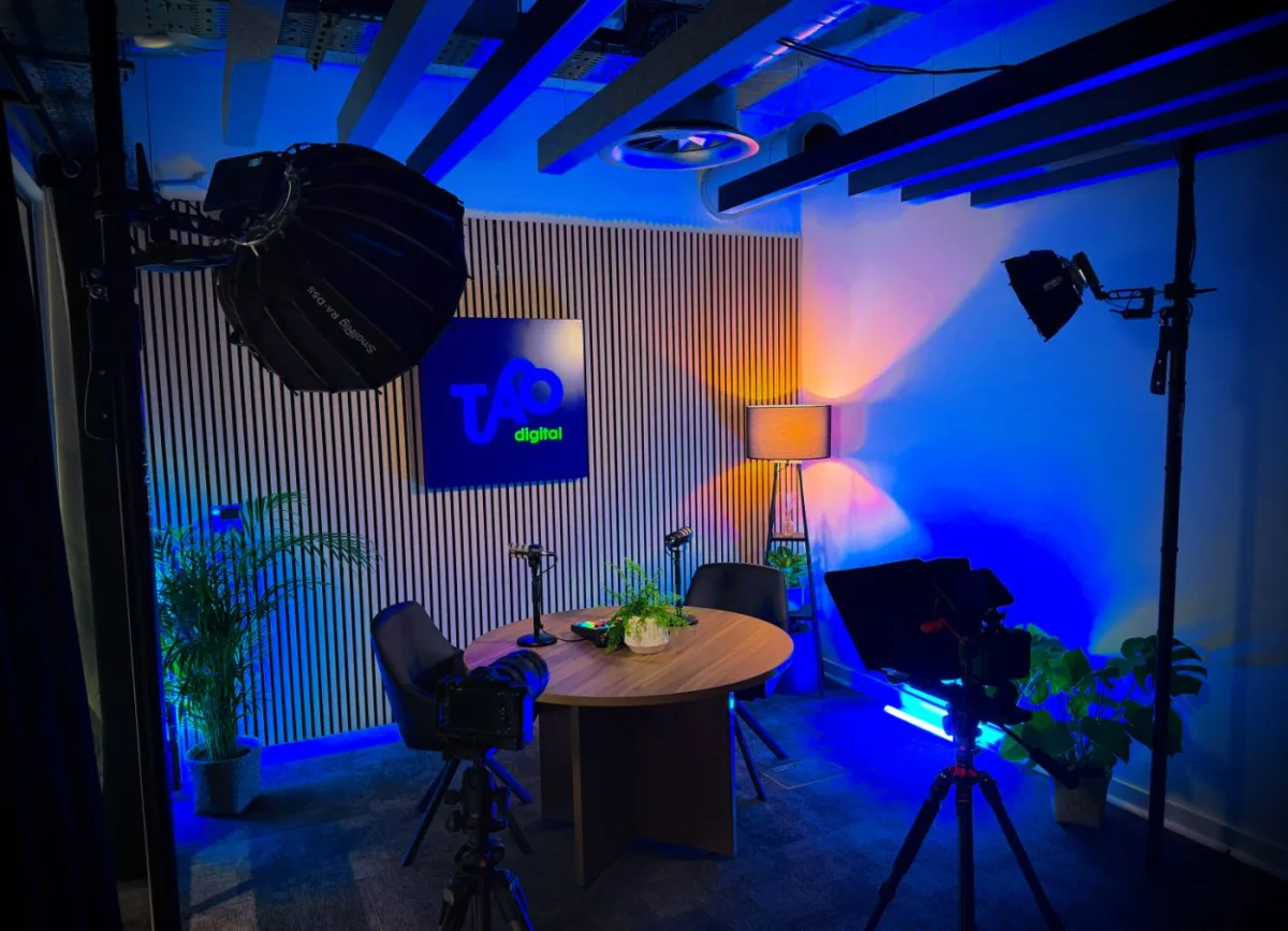 The studio in blue light